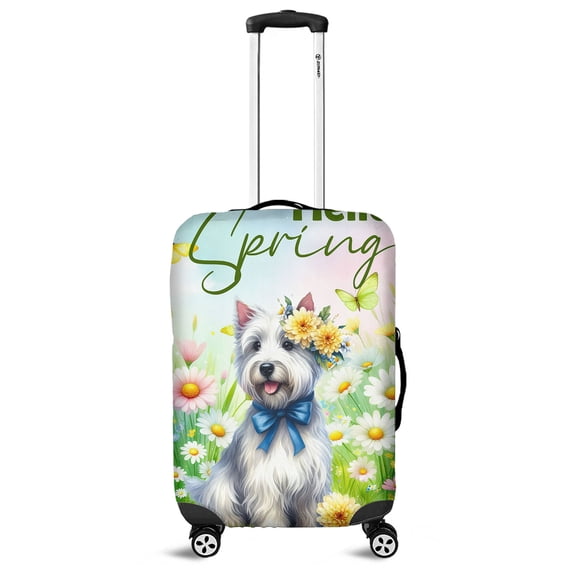 Scottish Terrier Hello Spring Time Flower Floral Nature Travel Luggage Cover Scottie Dog Lover Gifts Suitcase Dust Protective Decor - 02031