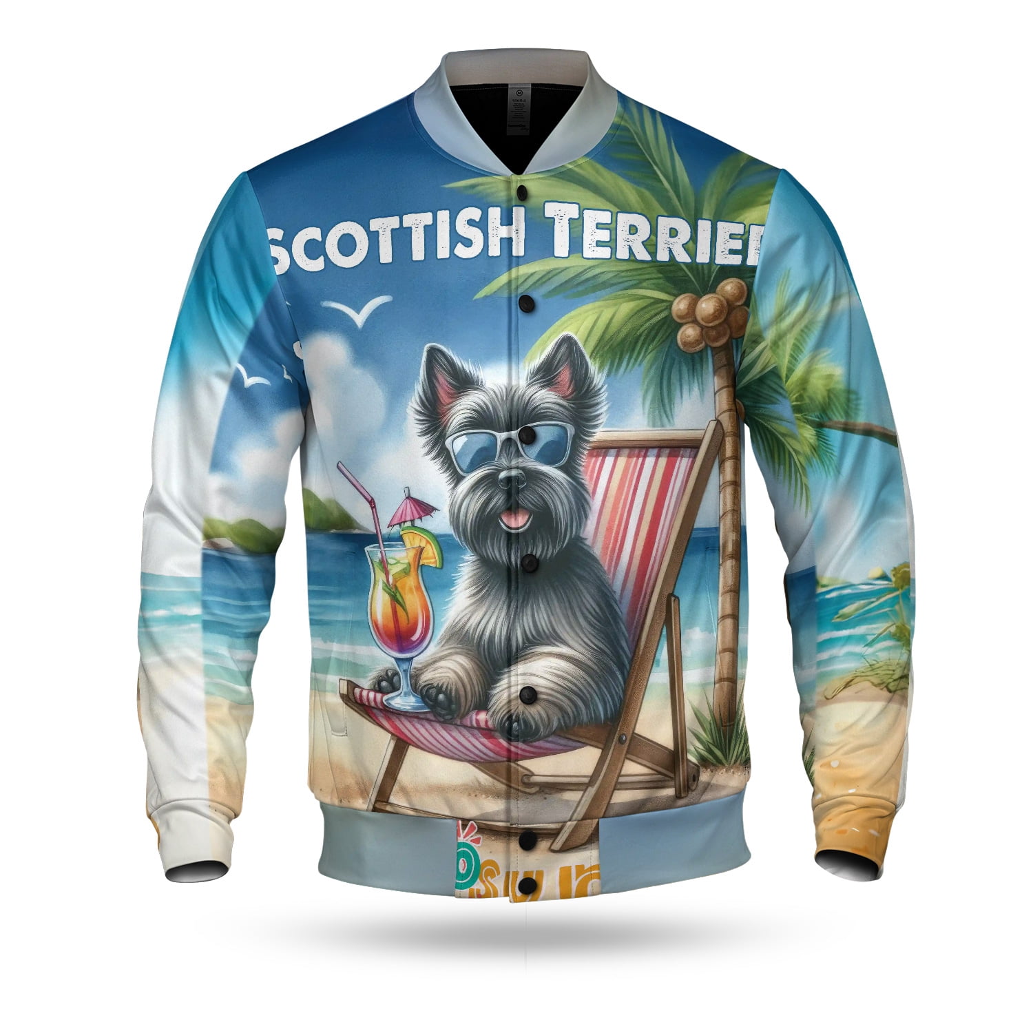 Scottish Terrier Hello Summer Beach Theme with Sunglasses and Tropical ...