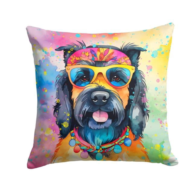 Scottish Terrier Hippie Dawg Fabric Decorative Pillow 18 in x 18 in