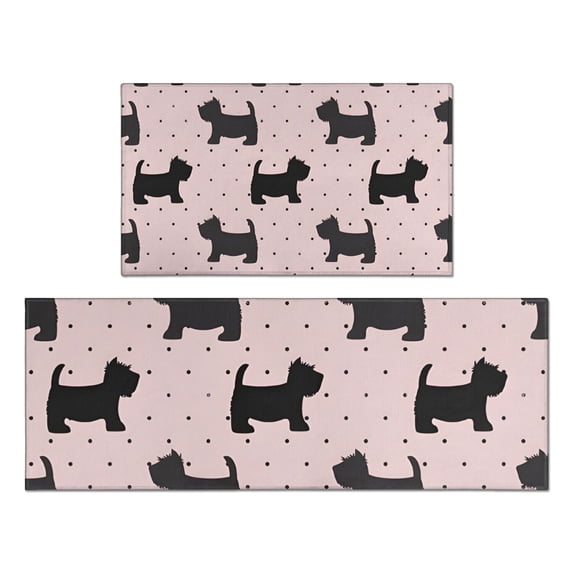 Scottish Terrier Kitchen Rugs Sets Of 2,Anti Fatigue Kitchen Mat Rugs Non Slip Washable,Decorative Kitchen Floor Mats for Kitchen,Sink,Laundry,17"x30"+17"x47"