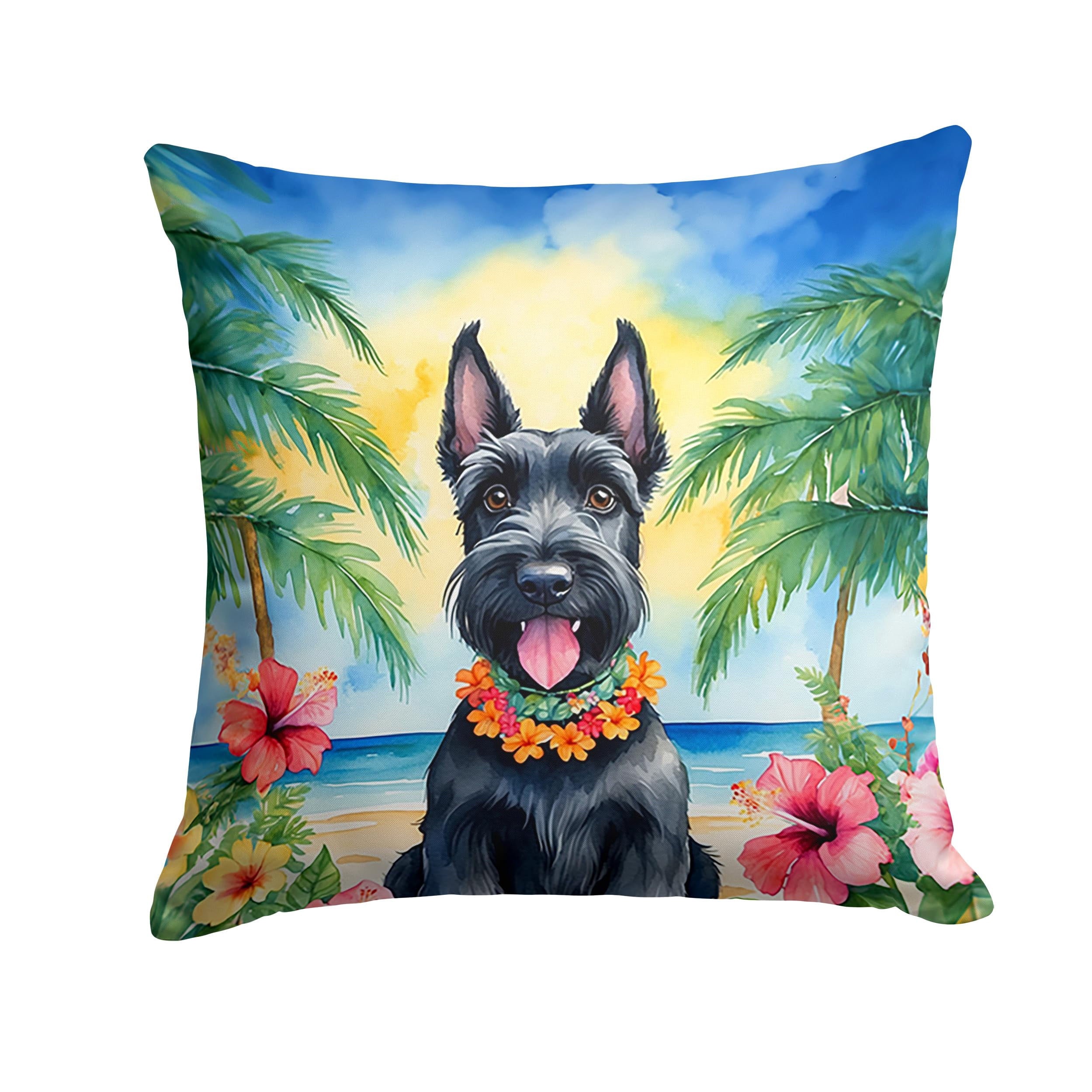 Scottish Terrier Luau Throw Pillow 14 in x 14 in