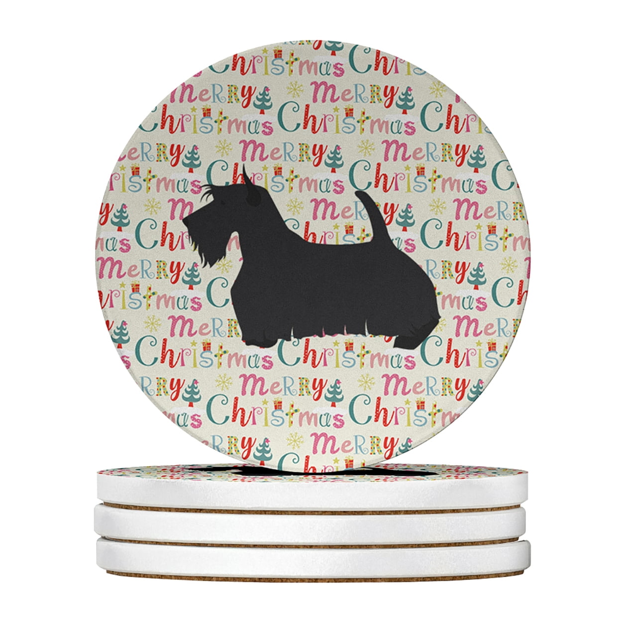 Scottish Terrier Merry Christmas Large Sandstone Coasters Pack of 4 4 in x 4 in