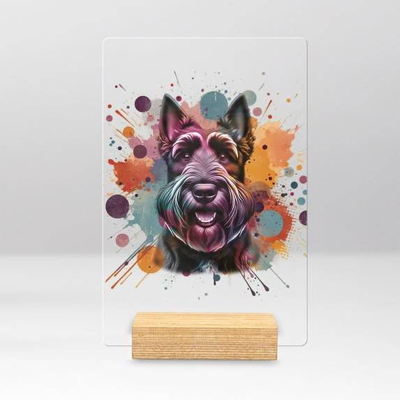 Scottish Terrier Portrait Watercolor Vintage Retro Styles Acrylic Plaque Sign Ashwood Base Scottie Dog Lover Gifts Home Desk Decor - 00001