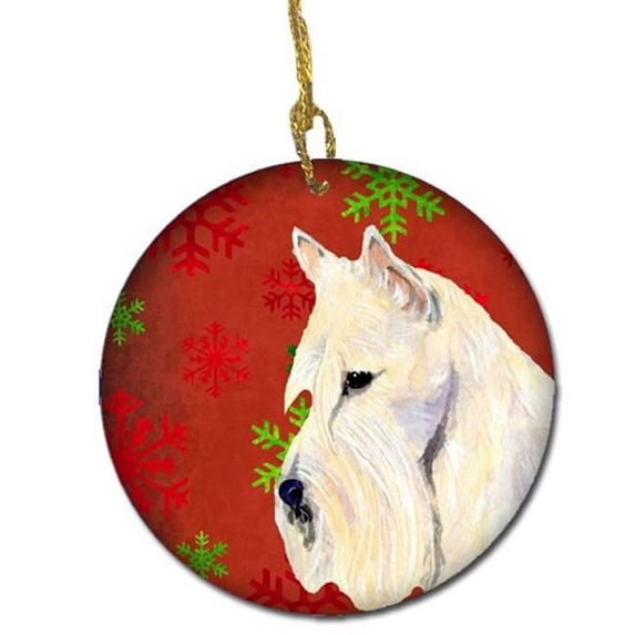 Scottish Terrier Red Snowflakes Holiday Christmas Ceramic Ornament