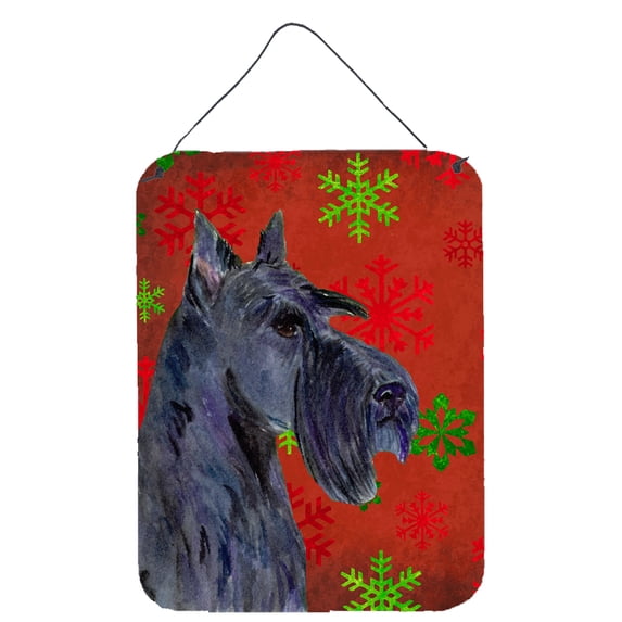 Scottish Terrier Red and Green Snowflakes Holiday Christmas Wall or Door Hanging Prints