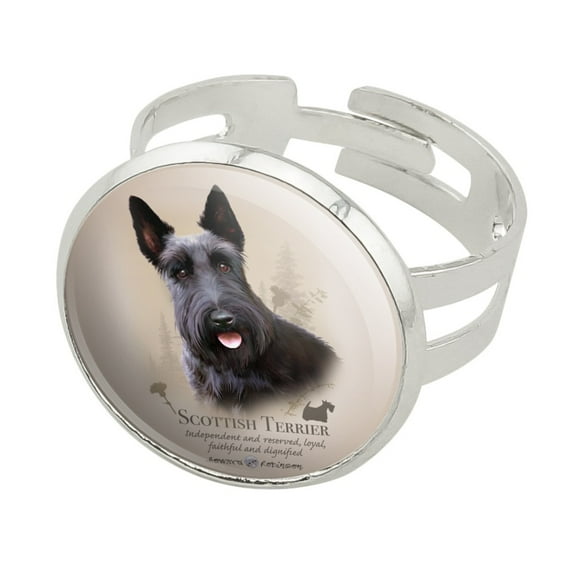 Scottish Terrier Scottie Dog Breed Silver Plated Adjustable Novelty Ring