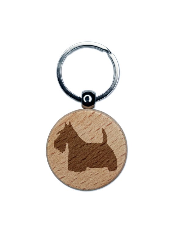 Scottish Terrier Scottie Dog Solid Round Keychain Charm Tag - Engraved Wood