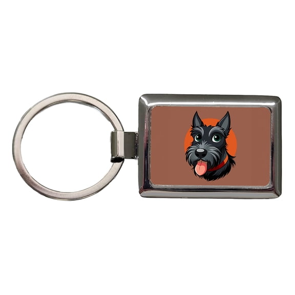Scottish Terrier Scottie Sticking Out Tongue Metal Rectangle Keychain