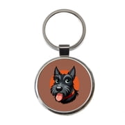 Scottish Terrier Scottie Sticking Out Tongue Metal Round Keychain