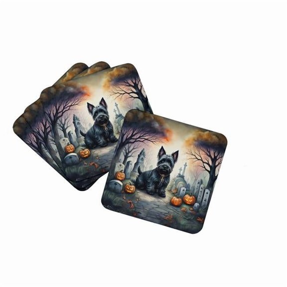 Scottish Terrier Spooky Halloween Foam Coaster Set of 4 3.5 in x 3.5 in