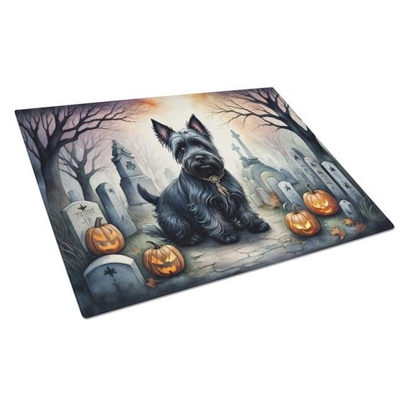 Scottish Terrier Spooky Halloween Glass Cutting Board Large 12 in x 15 in