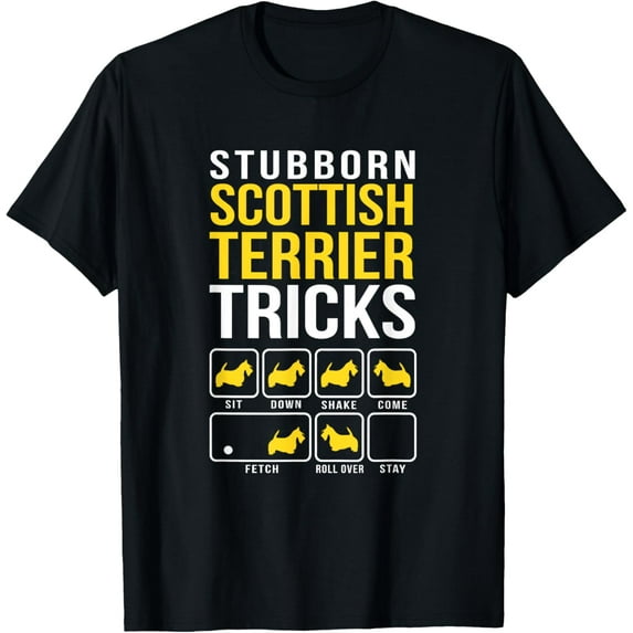 Scottish Terrier Stubborn Tricks Gift T-ShirtMen and women, White Black T-shirt, size: Extra large S-1830XL