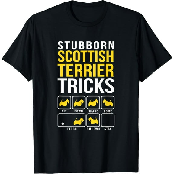 Scottish Terrier Stubborn Tricks Gift T-ShirtMen and women, White Black T-shirt, size: Extra large S-1830XL