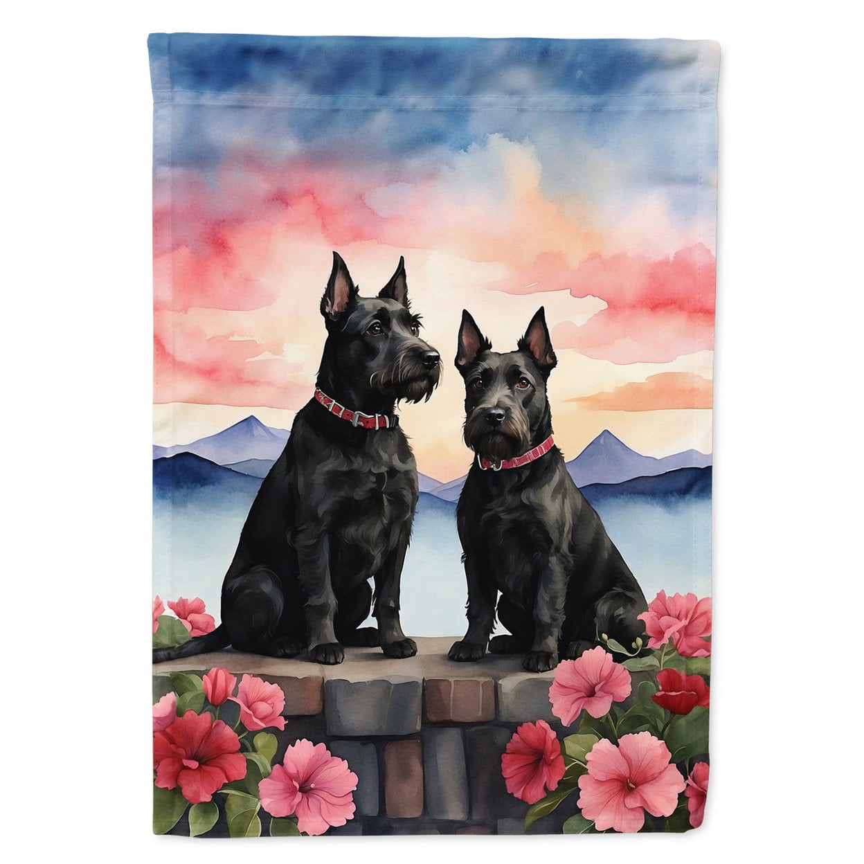 Scottish Terrier Two Hearts House Flag 28 in x 40 in