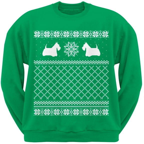 Scottish Terrier Ugly Christmas Sweater Green Adult Crew Neck Sweatshirt
