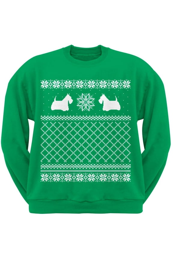 Scottish Terrier Ugly Christmas Sweater Green Adult Crew Neck Sweatshirt