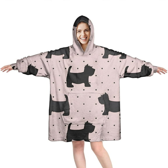 Scottish Terrier Wearable Oversized Blanket,Wearable Blanket Hoodie for Adults,Cozy Hooded Blankets with Super Pockets,Super Warm Fuzzy Pullover for Women & Men