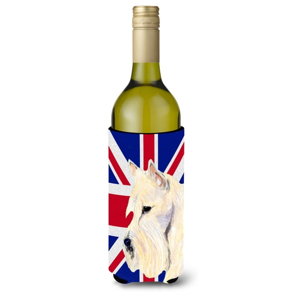 Scottish Terrier Wheaten with English Union Jack British Flag Wine Bottle Hugger