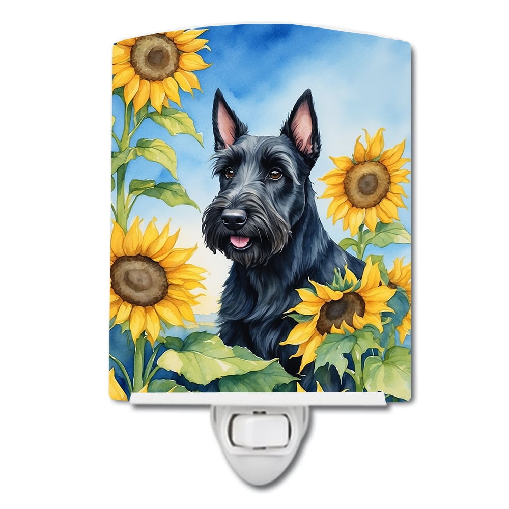 Scottish Terrier in Sunflowers Ceramic Night Light 4 in x 6 in
