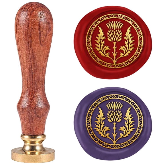Scottish Thistle 1" Wax Seal Stamp Retro Sealing Stamps Removable Brass Head Seal Stamp with Wooden Handle Sealing Wax for Envelope Greeting Letter Wedding Invitations Gift Wrapping Decor DIY