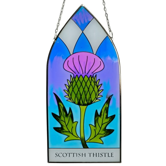 Scottish Thistle Gothic Stained Glass Panel Suncatcher