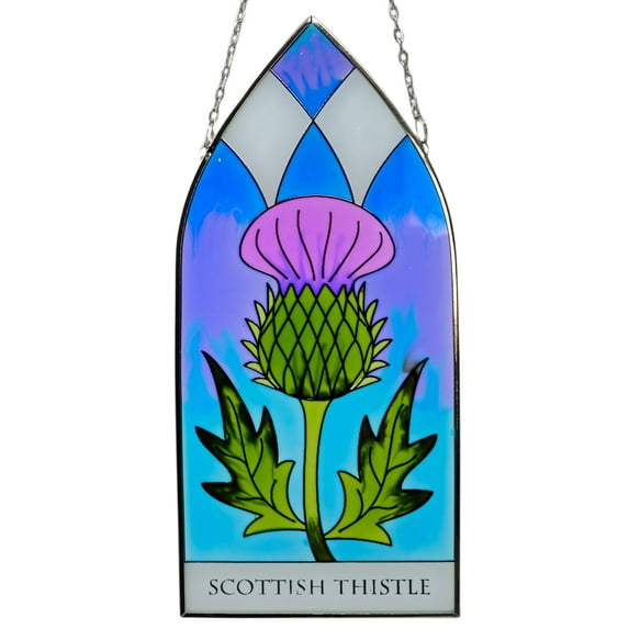 Scottish Thistle Gothic Stained Glass Panel Suncatcher