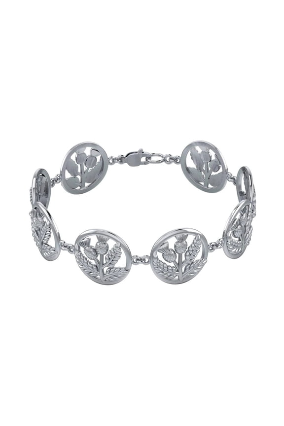 Scottish Thistle Link 925 Sterling Silver Bracelet Ancestry Heritage Jewelry