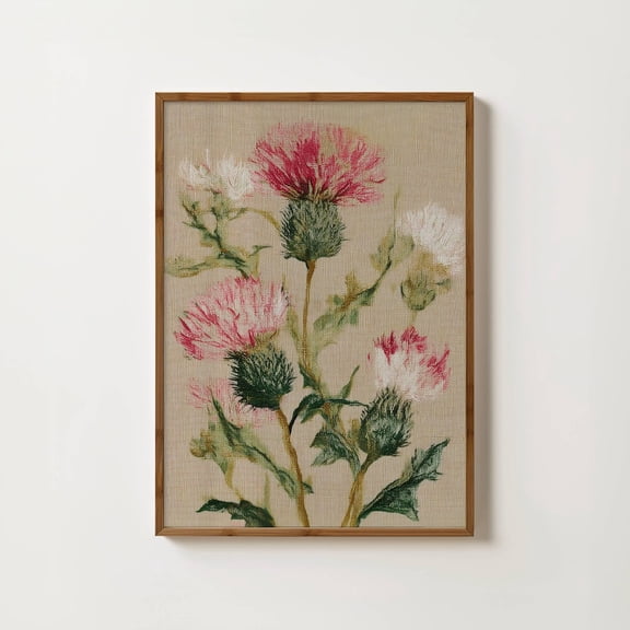 Scottish Thistle Print Vintage Textile Art Antique Botanical Drawing Scottish Wall Art Thistle Farmhouse Decor Rustic Flower Prints Home Decor #978, Unframed Poster Size 8x12