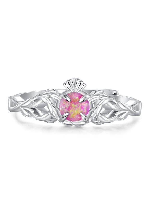 Scottish Thistle Ring 925 Sterling Silver Adjustable Celtic Knot Ring With Opal Scottish Thistle Flower Irish Jewelry Gift For Women Size 8#