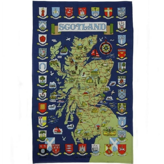 Scottish Town Crest Map Tea Towel 100% Cotton 46 cm x 77cm Made in Scotland by Glen Appin