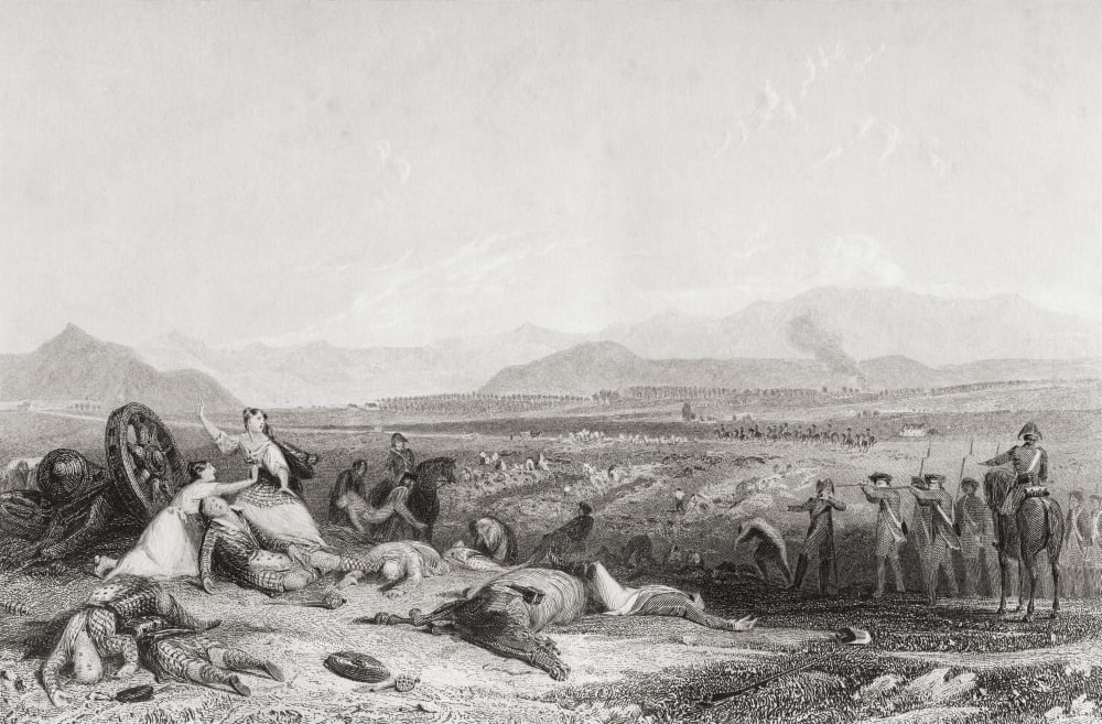 Scottish Women Trying To Protect The Wounded From British Musket Fire During The Battle Of Culloden April 16 1746 From The History Of England Published 1859 Canvas Art - Ken Welsh Design Pics (38 x 2