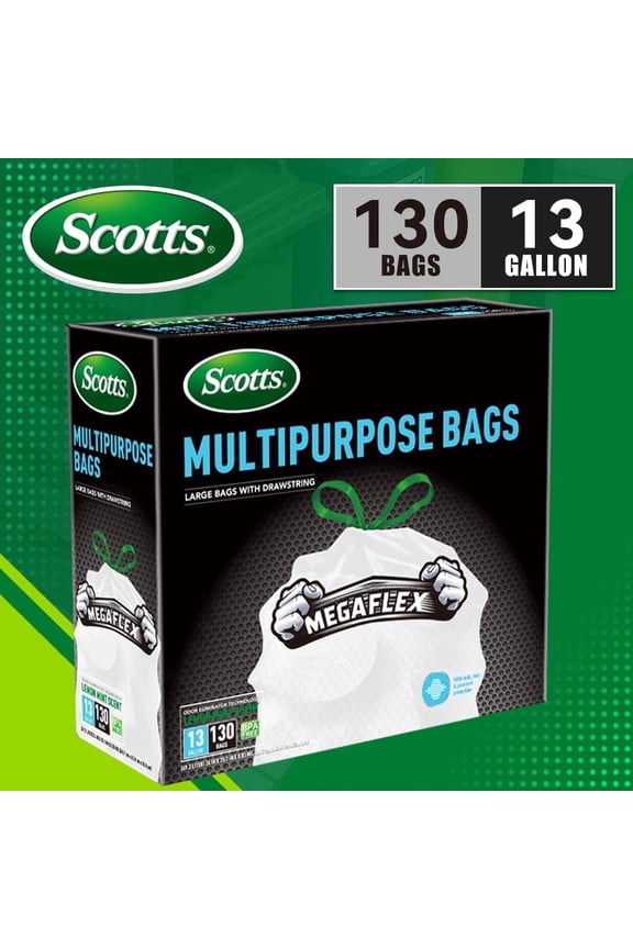 13 Gallon Kitchen Trash Bags, Drawstring, White Tall Garbage Bags, Lemon Scented, 130 Count