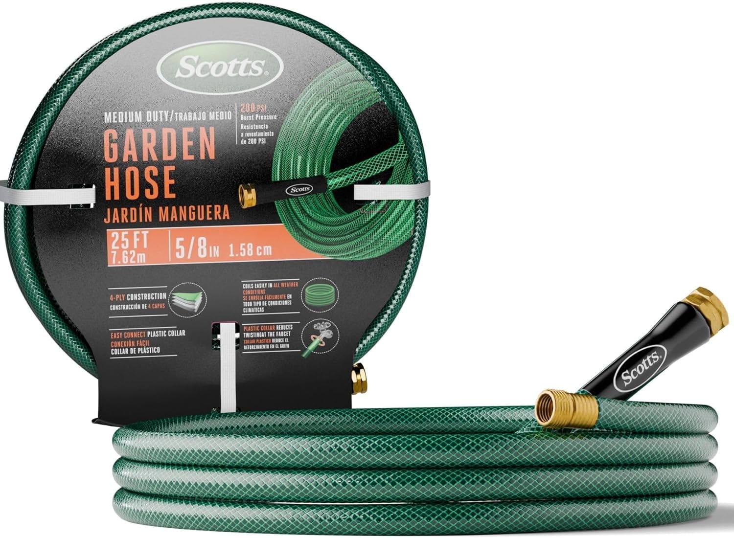 Scotts 25 ft. Garden Hose - Durable, 300 PSI, Easy-Coil, 5/8" - Walmart.com