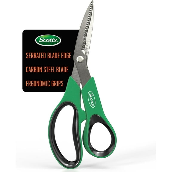 Scotts 8 in. All-Purpose Steel Garden Utility Shears with Serrated Blades – Comfort Grip Yard and Garden Scissors for Pruning Plants, Flowers, and Herbs