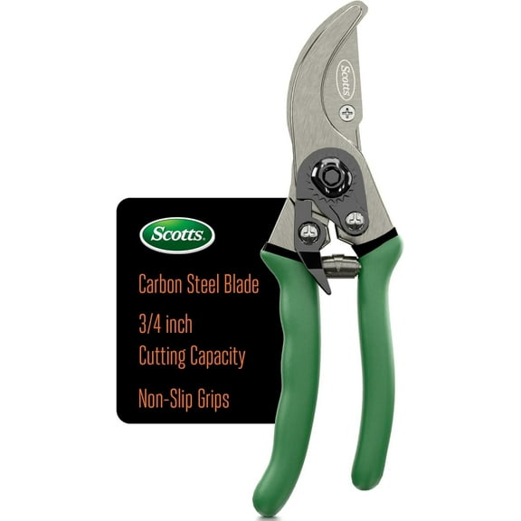 Scotts 8 in. Bypass Pruning Shears – 1/2 in. Cutting Capacity, Carbon Steel Blade