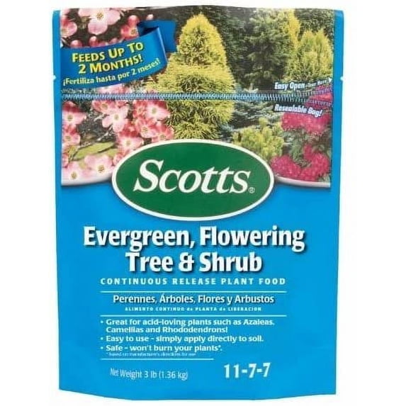 Scotts Evergreen , Tree & Shrub Food 11-7-7 Granules Continuous Release 3 Lb.