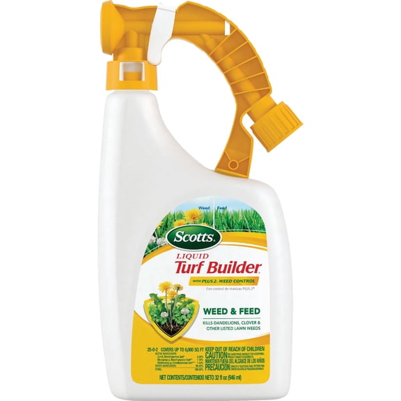 Scotts Liquid Turf Builder with Plus 2 Weed Control, Lawn Fertilizer, 32 fl. oz. (6-Pack)
