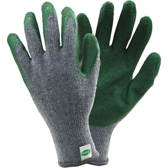 Scotts Men's Latex Coated Palm Seamless String Knit Shell Work Gloves, Abrasion Resistant, Elastic Knit Wrist, Excellent Grip, 3-Pack, Green/Gray, Large, (SC30501/L3P)