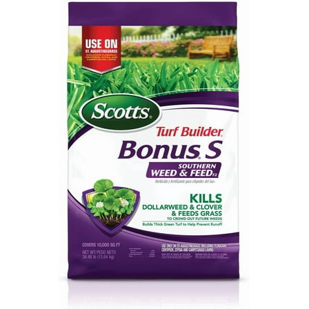 Scotts Turf Builder Bonus S Southern Weed and FeedF2 - 10,000 sq. ft., Florida Fertilizer Kills Dollarweed and Clover, Fertilizes Grass to Crowd Out Future Weeds, Use on Southern Grasses, 34.48 lb.