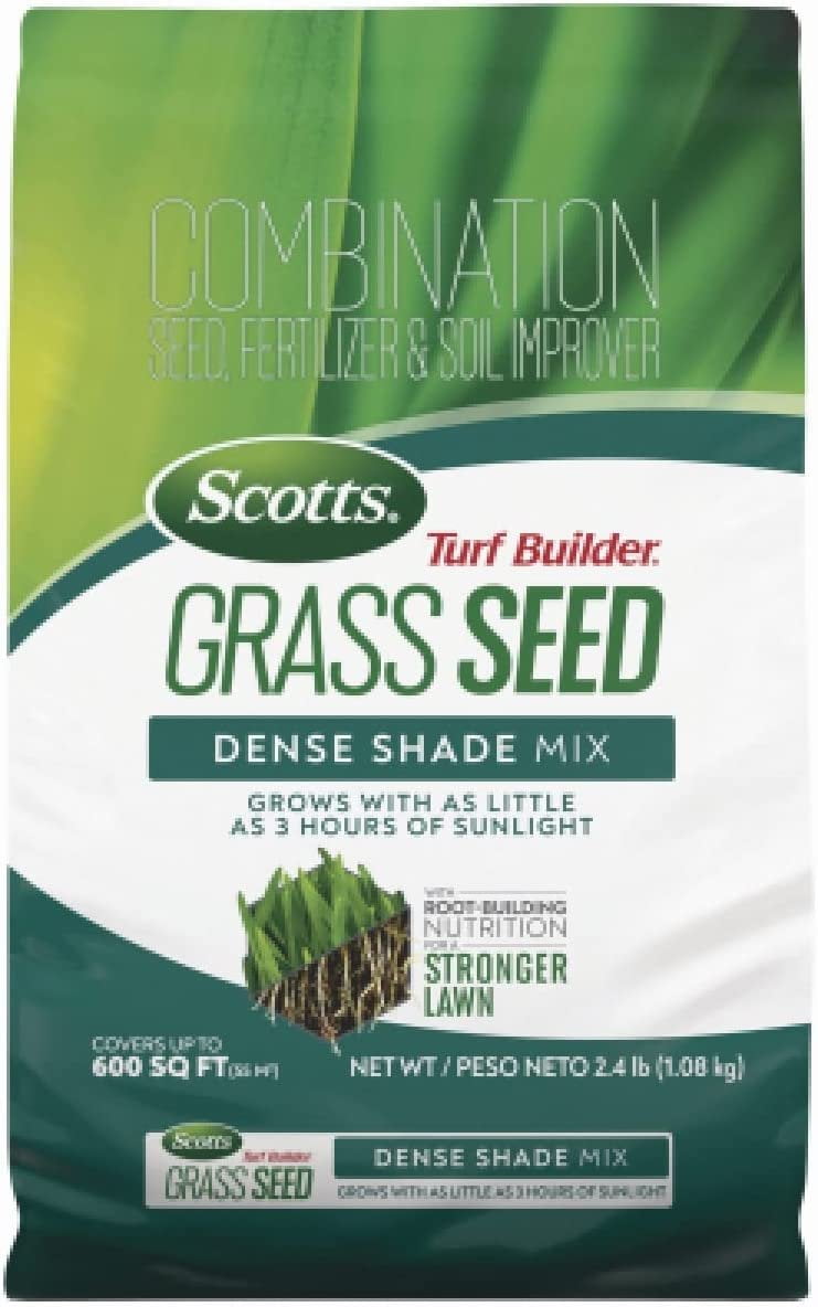 Scotts Turf Builder Grass Seed Dense Shade Mix Grows with as Little as 3 Hours of Light with Root-Building Nutrition, 2.4 lb.