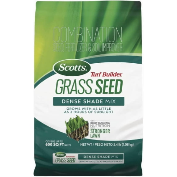 Scotts Turf Builder Grass Seed Dense Shade Mix Grows with as Little as 3 Hours of Light with Root-Building Nutrition, 2.4 lb.