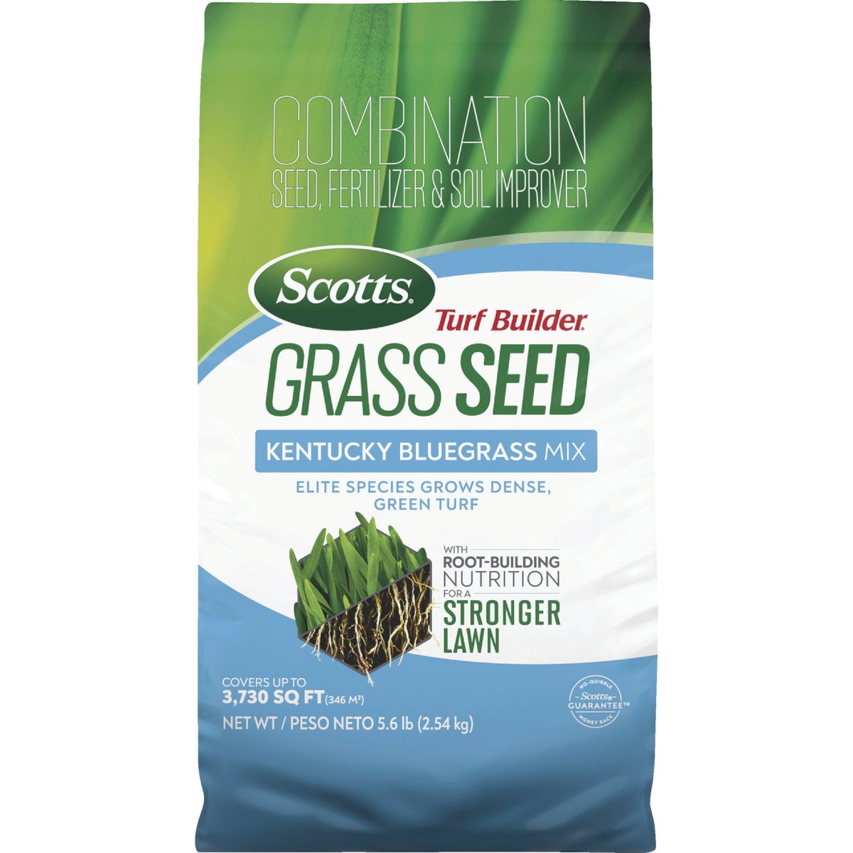 Scotts Turf Builder Grass Seed Kentucky Bluegrass Mix - Grass Seed Plus Lawn Fertilizer and Soil Improver, Grows Dense, Green Turf, Covers Up to 3,730 sq. ft., 5.6 lb.