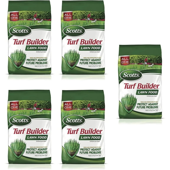 Scotts Turf Builder Lawn Food, 12.5 lb. - Lawn Fertilizer Feeds and Strengthens Grass to Protect Against Future Problems - Build Deep Roots - Apply to Any Grass Type - Covers 5,000 sq. ft. - 5 Pack