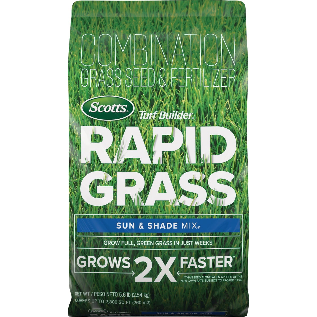 Scotts Turf Builder Rapid Grass Sun and Shade Mix - Combination Grass Seed & Lawn Fertilizer, Covers Up to 2,800 sq. ft., 5.6 lb.