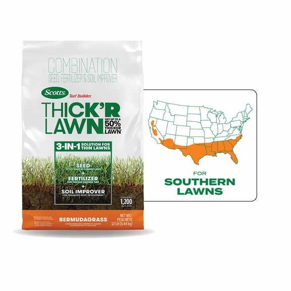 Scotts Turf Builder Thick'R Lawn Bermudagrass, Thickens Thin Grass, 12 lbs.