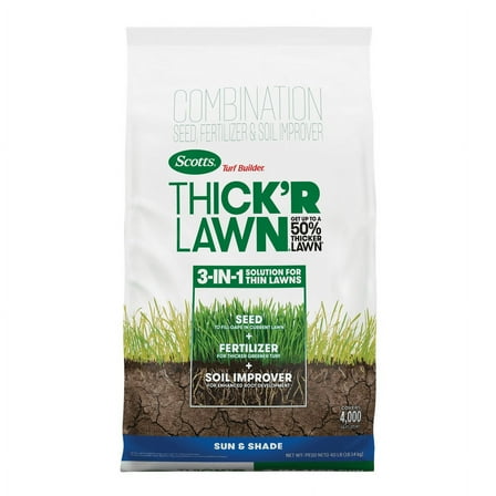 Scotts Turf Builder Thick'R Lawn Sun and Shade, Thickens Thin Grass, 40 lbs.