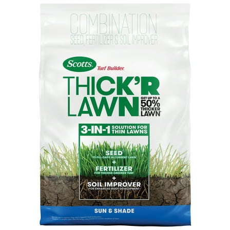 Scotts Turf Builder Thick'R Lawn Sun and Shade, Thickens Thin Grass, 12 lbs.