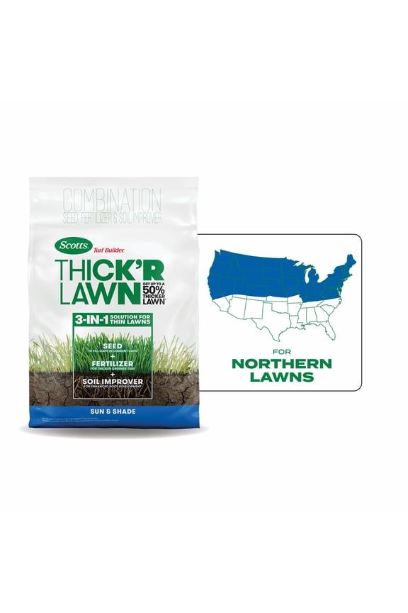 Turf Builder Thick'R Lawn Sun and Shade, Thickens Thin Grass, 12 lbs.