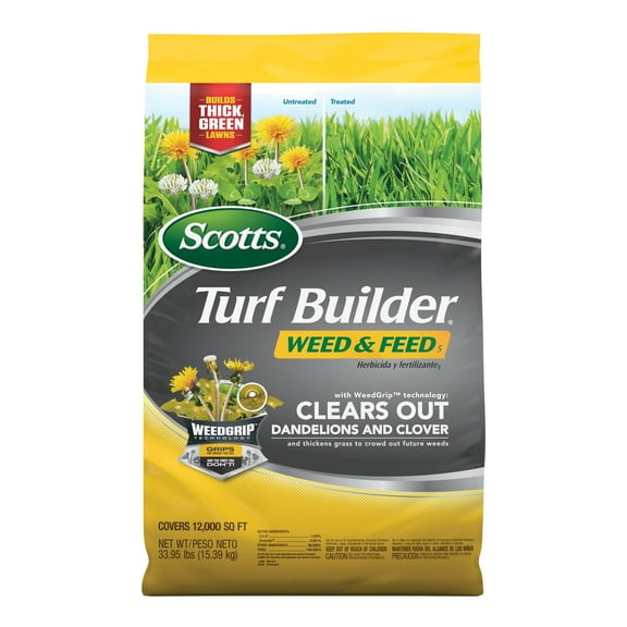 Scotts Turf Builder Weed & Feed – Lawn Fertilizer & Weed Killer | Controls Dandelions & Clover, 12,000 sq ft Coverage, 33.95 lbs