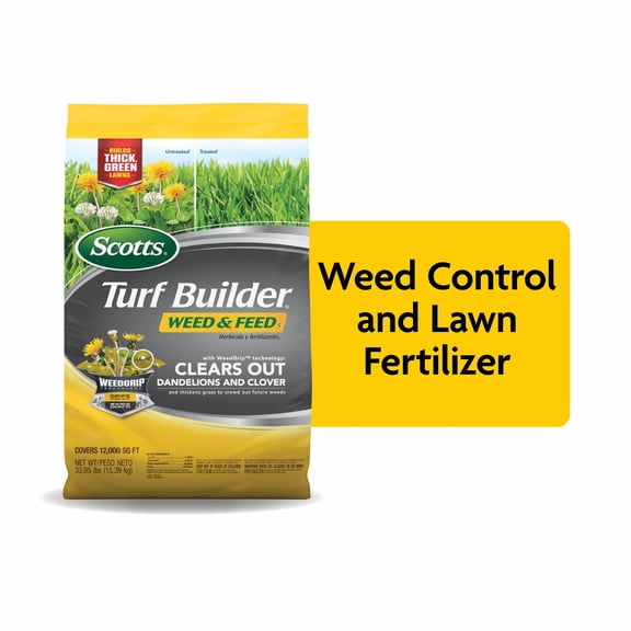 Scotts Turf Builder Weed & Feed – Lawn Fertilizer & Weed Killer | Controls Dandelions & Clover, 12,000 sq ft Coverage, 33.95 lbs
